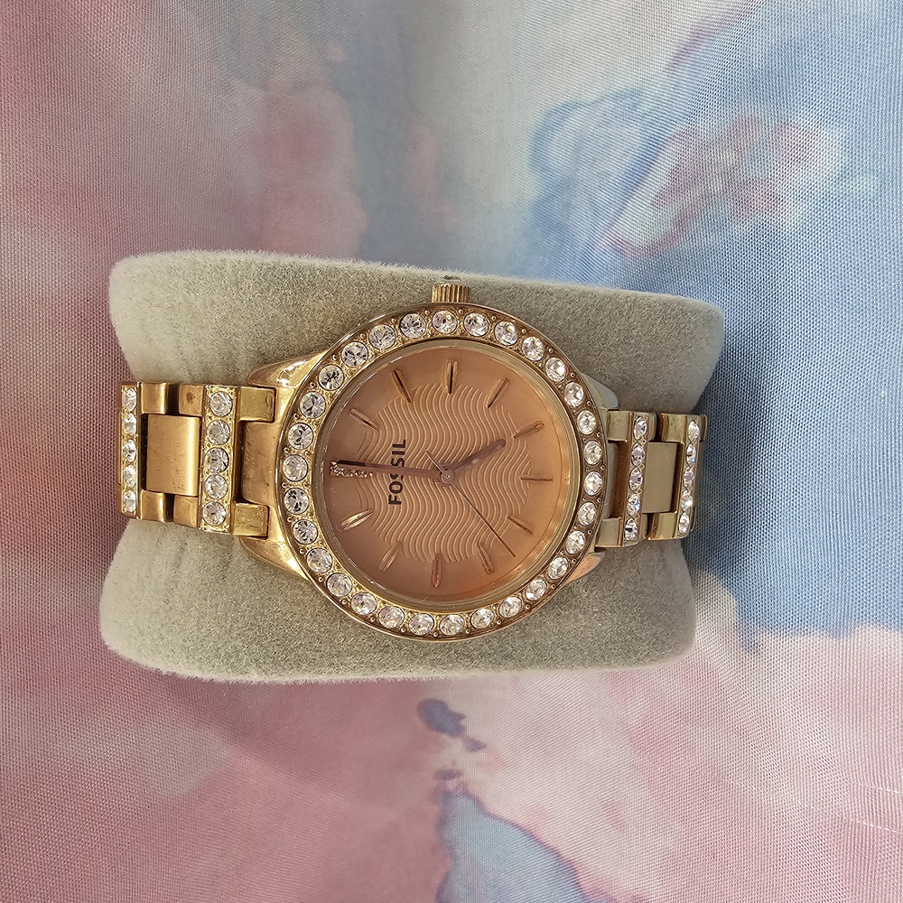 Fossil Gold Watch with Crystal Accents